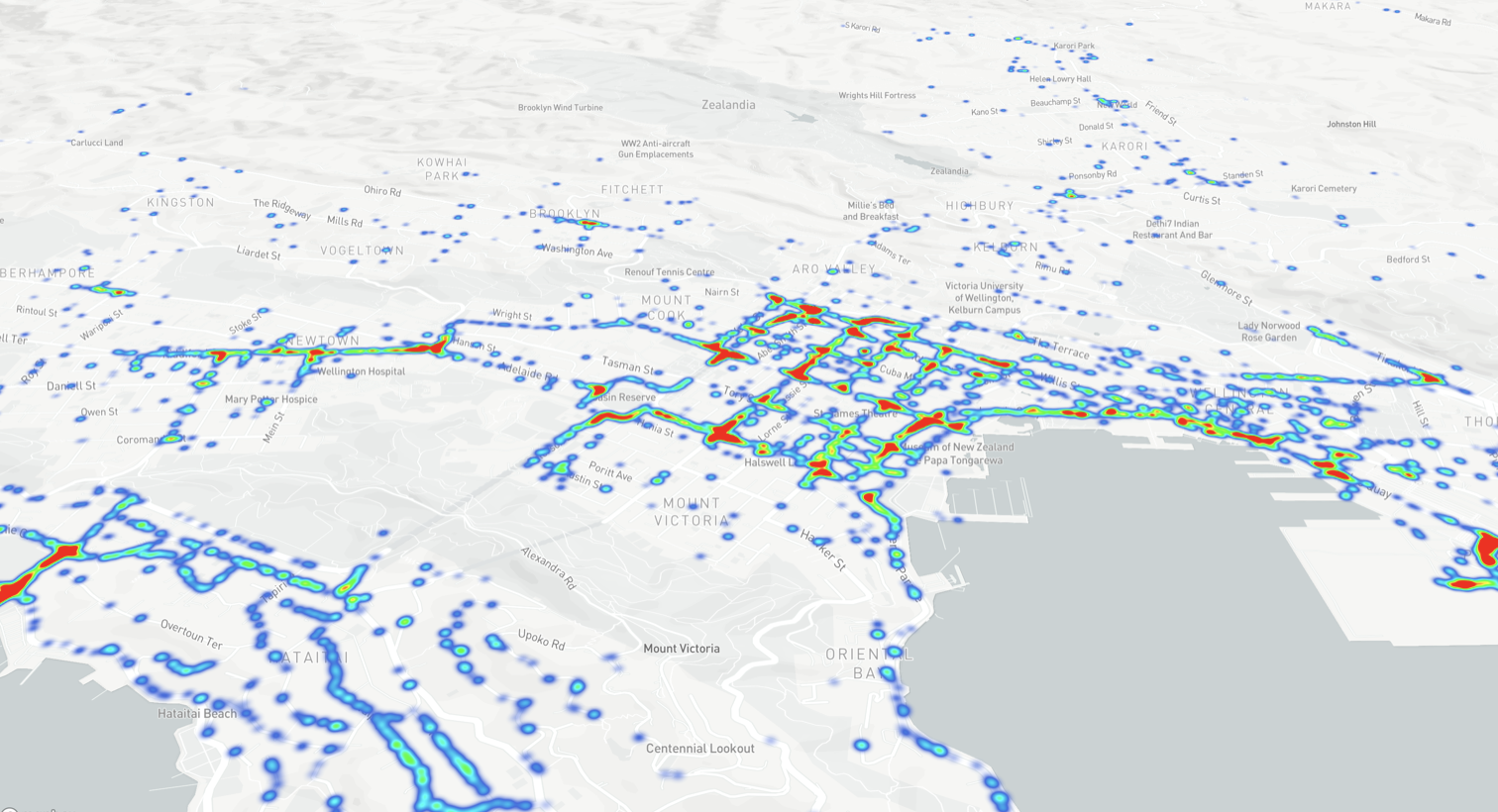 Heatmap of vehicle activity across Wellington